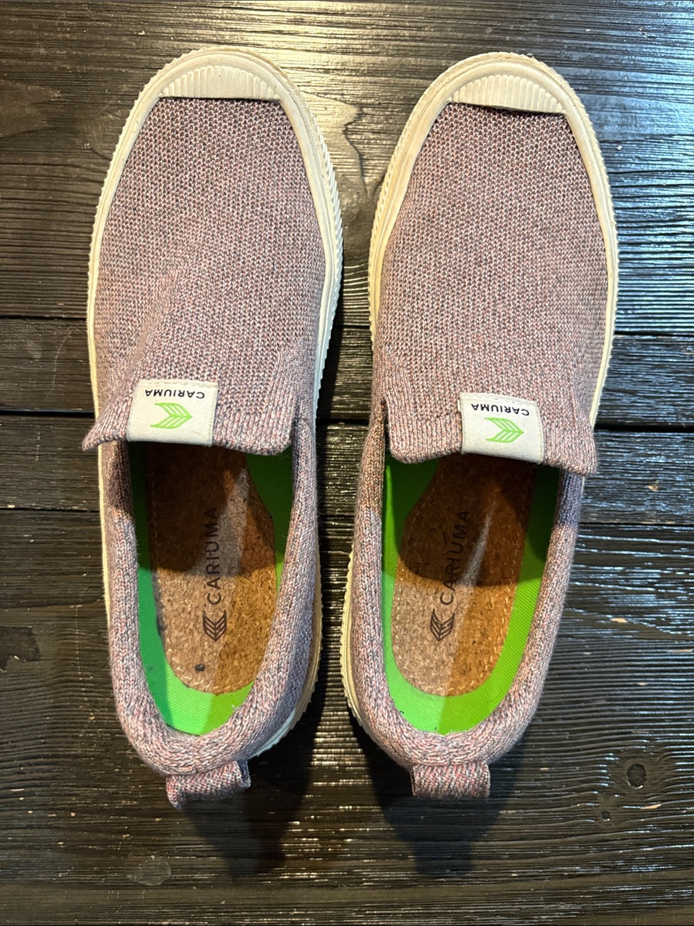Cariuma Pink Knit Slip-On Sneakers with Green Insole - Women